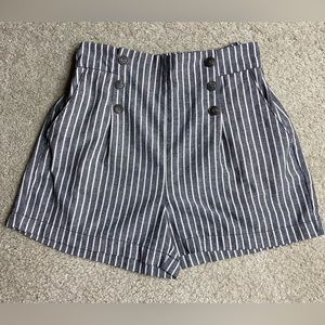 CISONO Linen Collection Charcoal Grey-Black/Cream Stripe High Waist Short, Sz. M